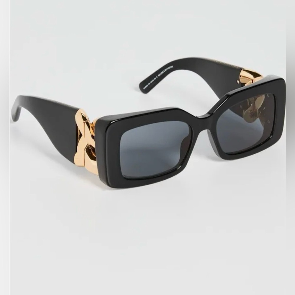 Stella McCartney Black Oversized Rectangular Sunglasses Gold Hardware w/ Case